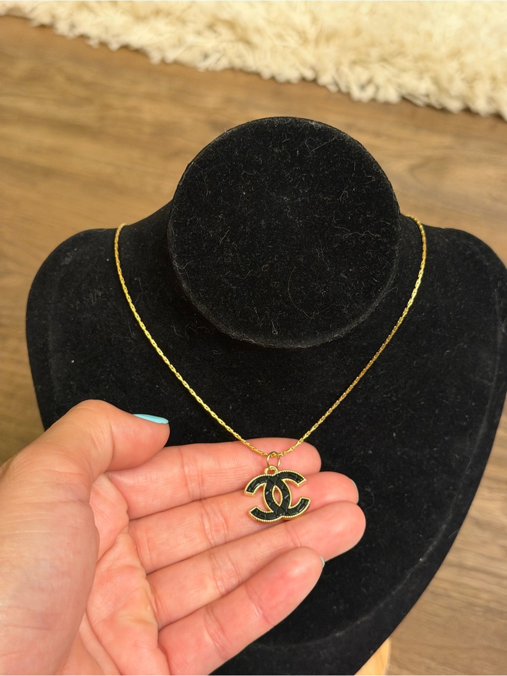 Cc black and gold necklace